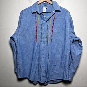 VTG 90s‎ Koret City Blues Women Button Down Shirt Medium Chambray Denim Western